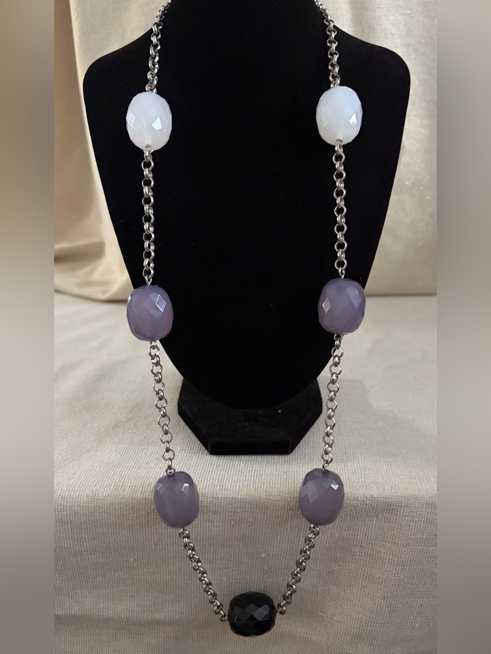 Women's Lavender & White Bead Chain Necklace - Unbranded